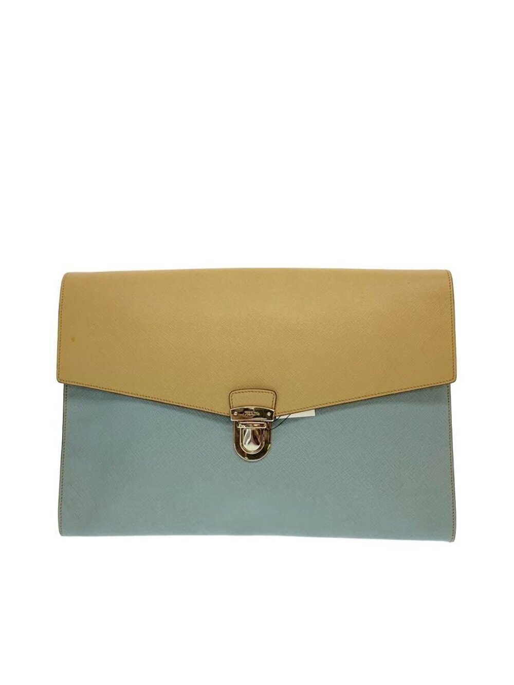 Prada Saffiano Bicolor Envelope Portfolio 2tone beige blue Saffiano leather